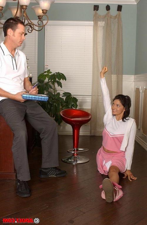 17P Lovely brunette cheerleader rides on stiff cock
