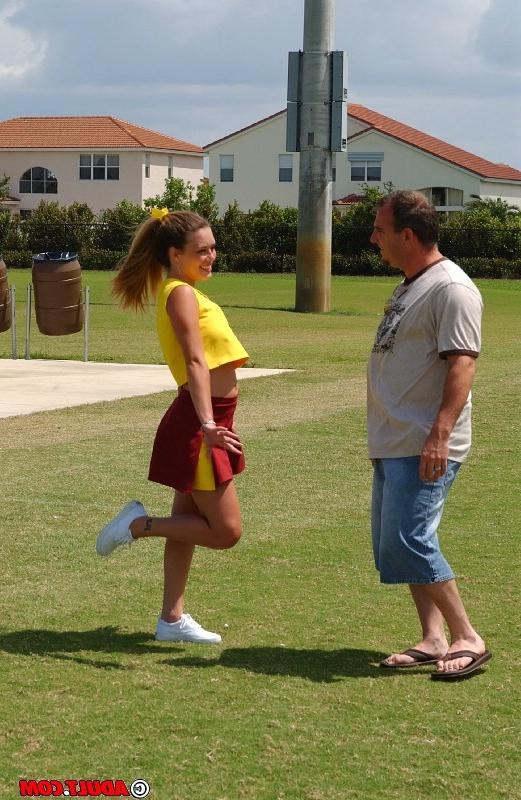 16P Horny cheerleader blowing cock and getting facialized