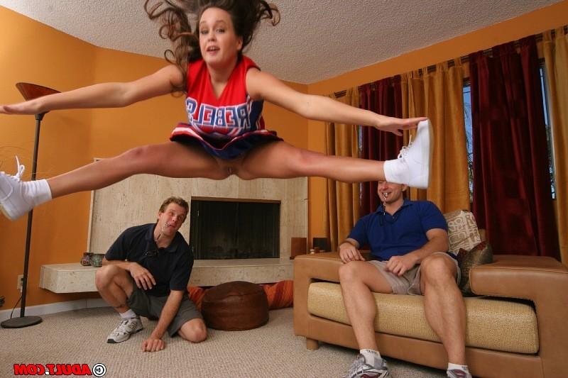 15P Teen cheerleader sucking two cocks