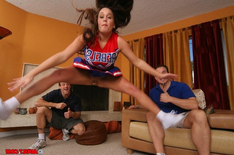 15P Teen cheerleader sucking two cocks