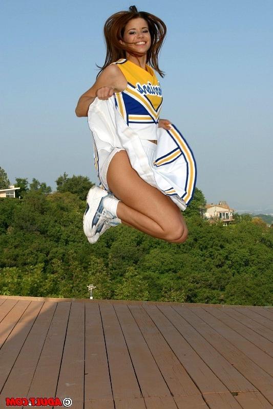 16P White panty schoolgirl cheerleaders practice the routine outdoor
