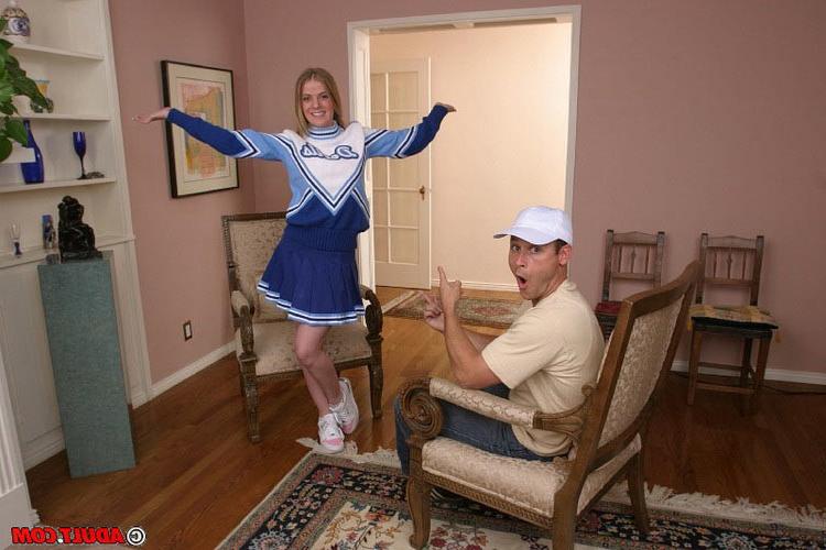 17P Cute busty cheerleader takes on two massive cocks