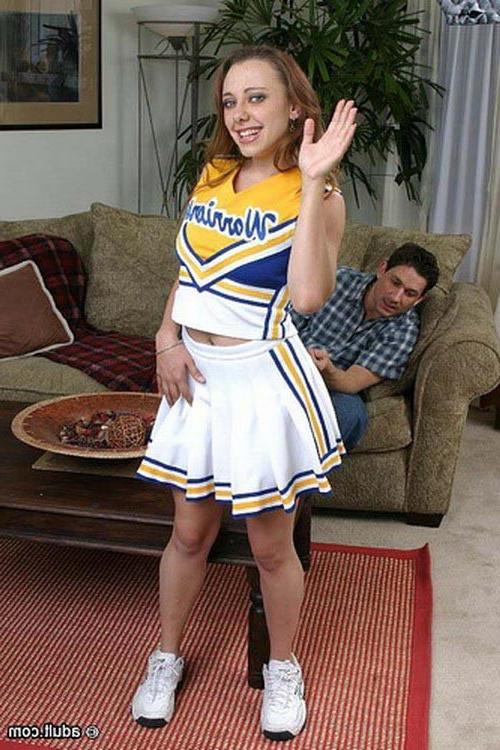 17P Hot cheerleader with beautiful eyes bangs two sporty cocks