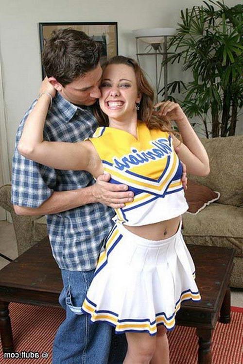 17P Hot cheerleader with beautiful eyes bangs two sporty cocks