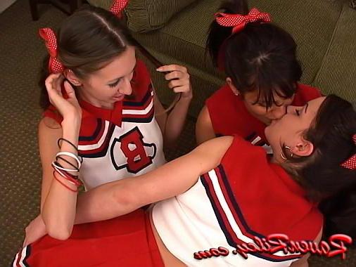 24P Brunette cheerleader trio nipple lick and moistnes