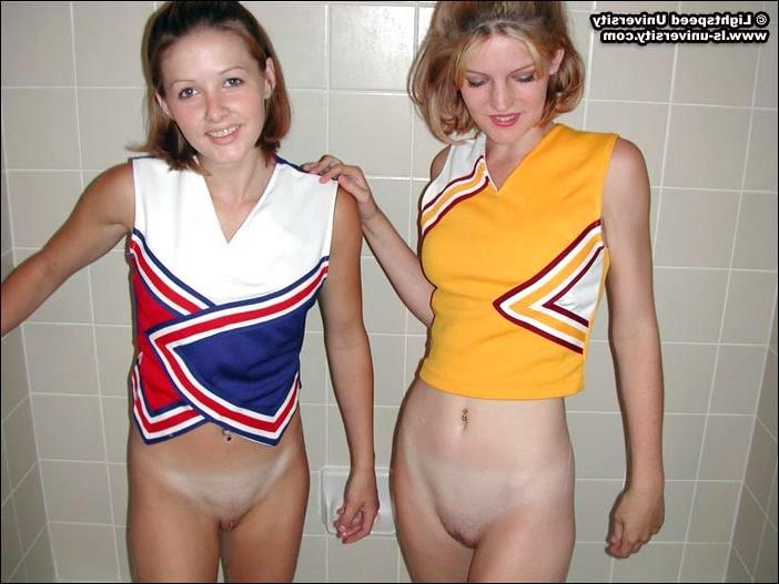 16P Two cheerleaders shave in a bath