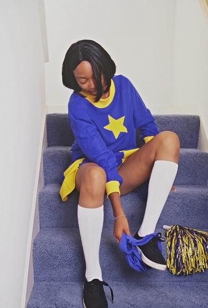15P Under teen ebony cheer blue dress upskirt