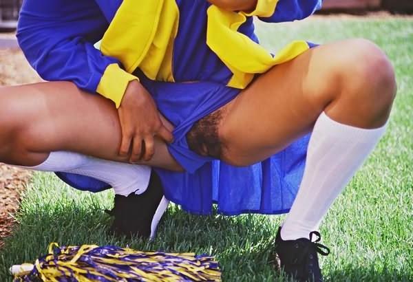 15P Under teen ebony cheer blue dress upskirt