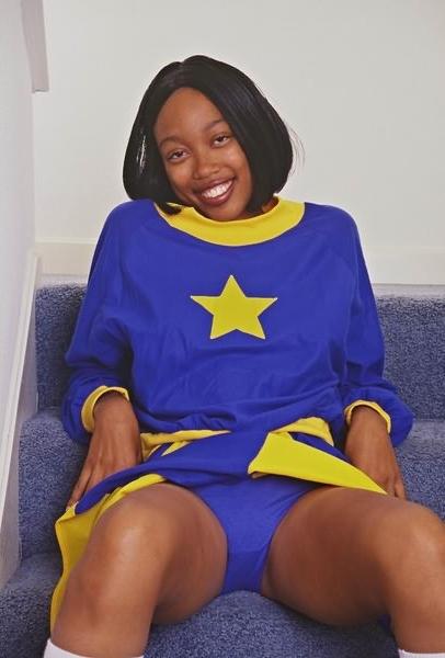 15P Under teen ebony cheer blue dress upskirt