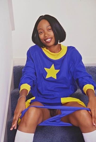 15P Under teen ebony cheer blue dress upskirt