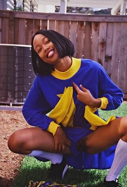 15P Under teen ebony cheer blue dress upskirt