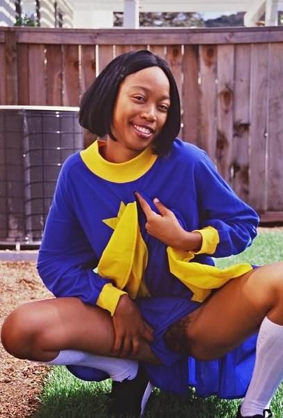 15P Under teen ebony cheer blue dress upskirt