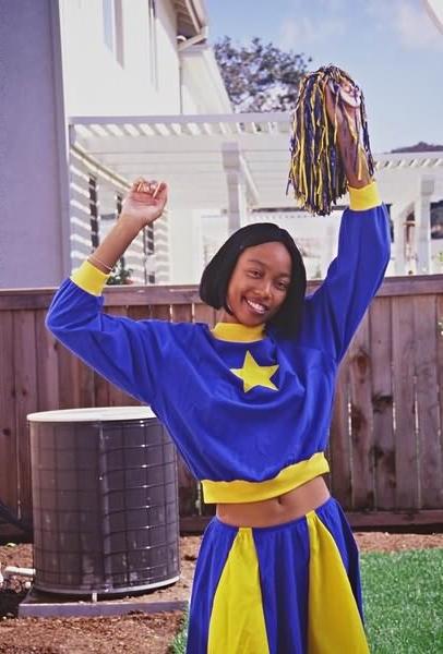 15P Under teen ebony cheer blue dress upskirt