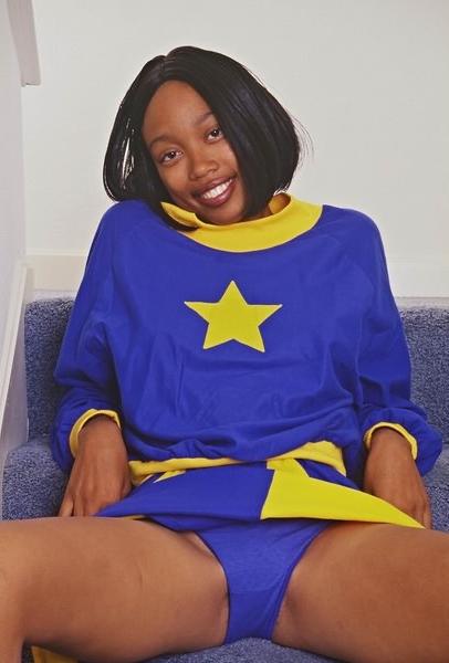 15P Under teen ebony cheer blue dress upskirt