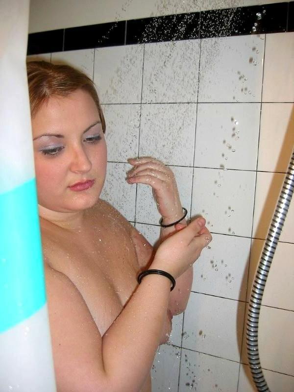 16P Naughty fat amateur taking a shower and washing her pussy
