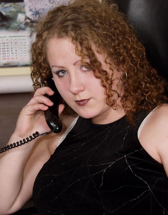 15P Curly fat secretary spreading legs