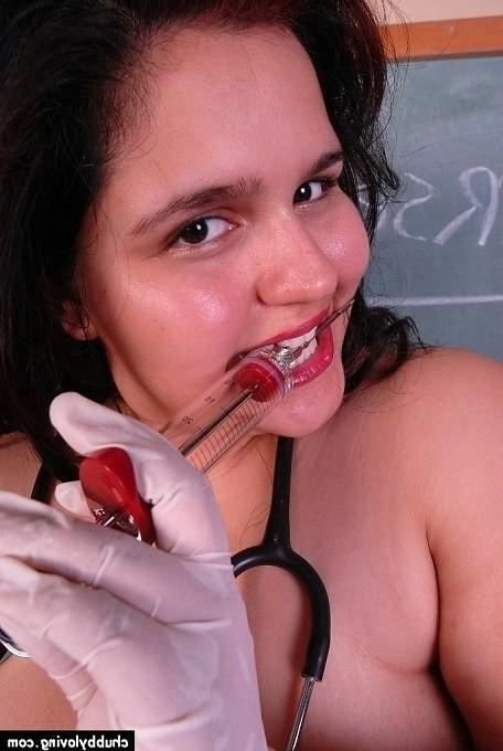 16P Fat brunette nurse getting nasty and playing with medical tools