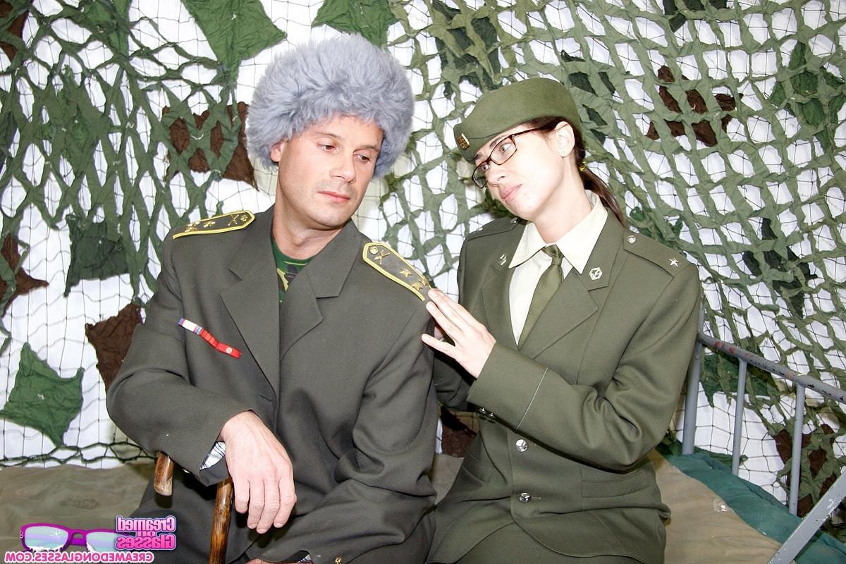 14P Cute chick jizzed and eats the sperm of the army