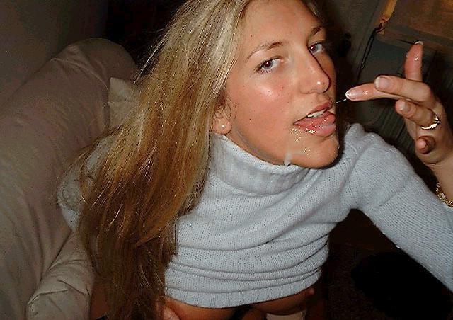 20P Busty blonde GF sucking cock with facial in the bathroom
