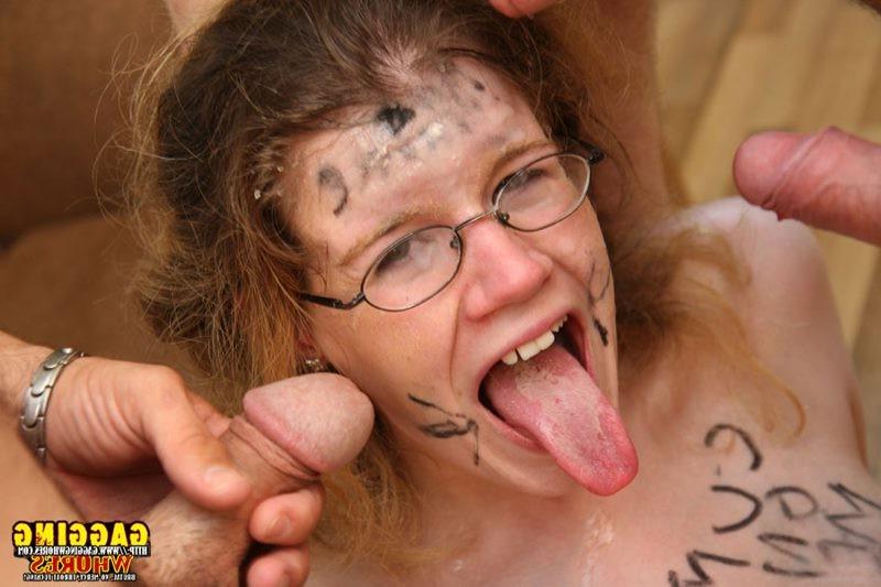 20P Sexy babe does deep throat and gags on those cocks