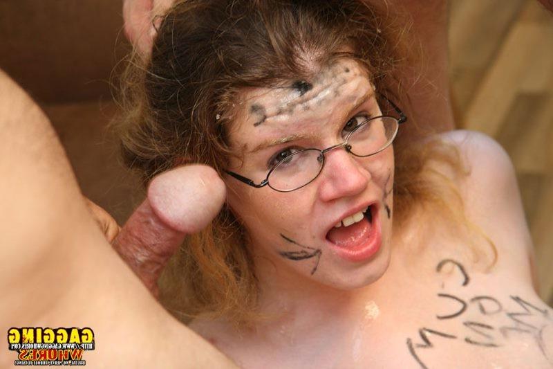 20P Sexy babe does deep throat and gags on those cocks