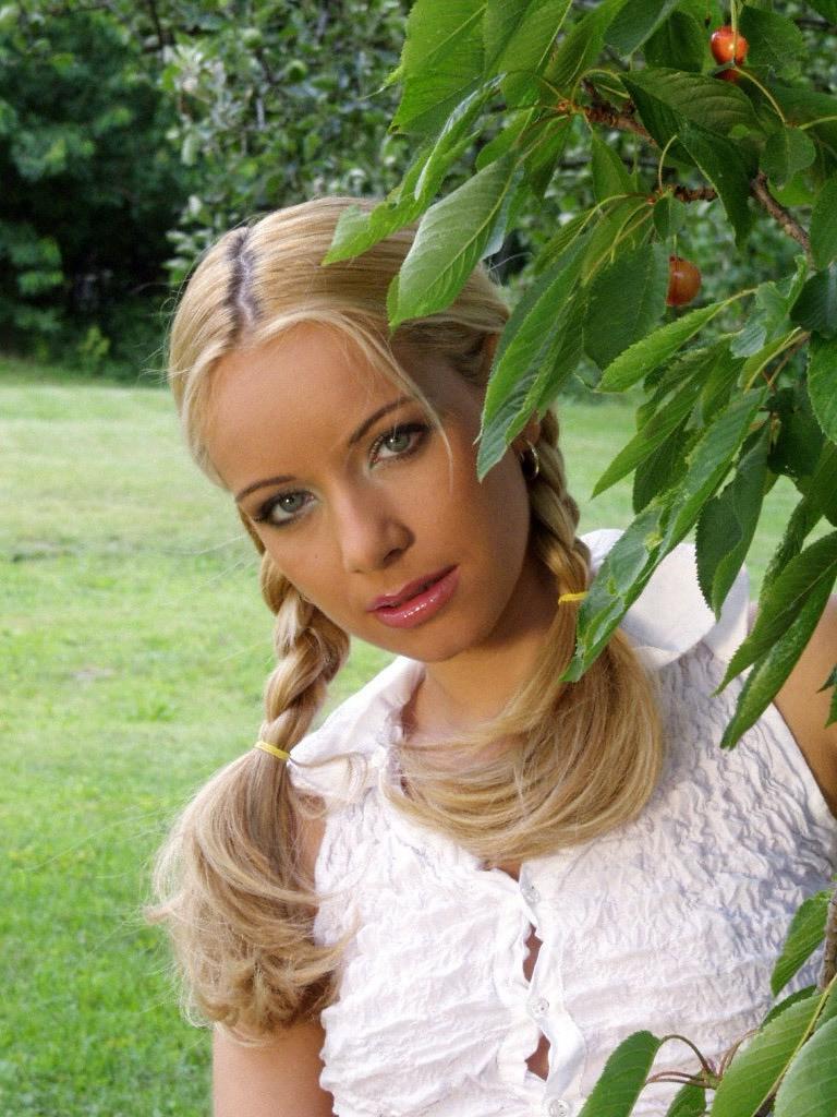 16P Pigtail blonde in miniskirt with no panties on