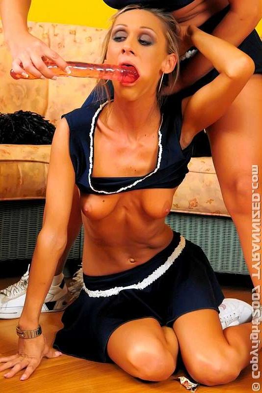 16P A cheerleader gets dildo tortured by a blonde