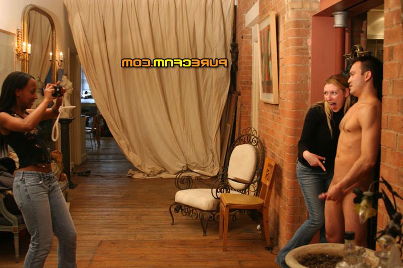 16P Clothed females making a guy jerk off