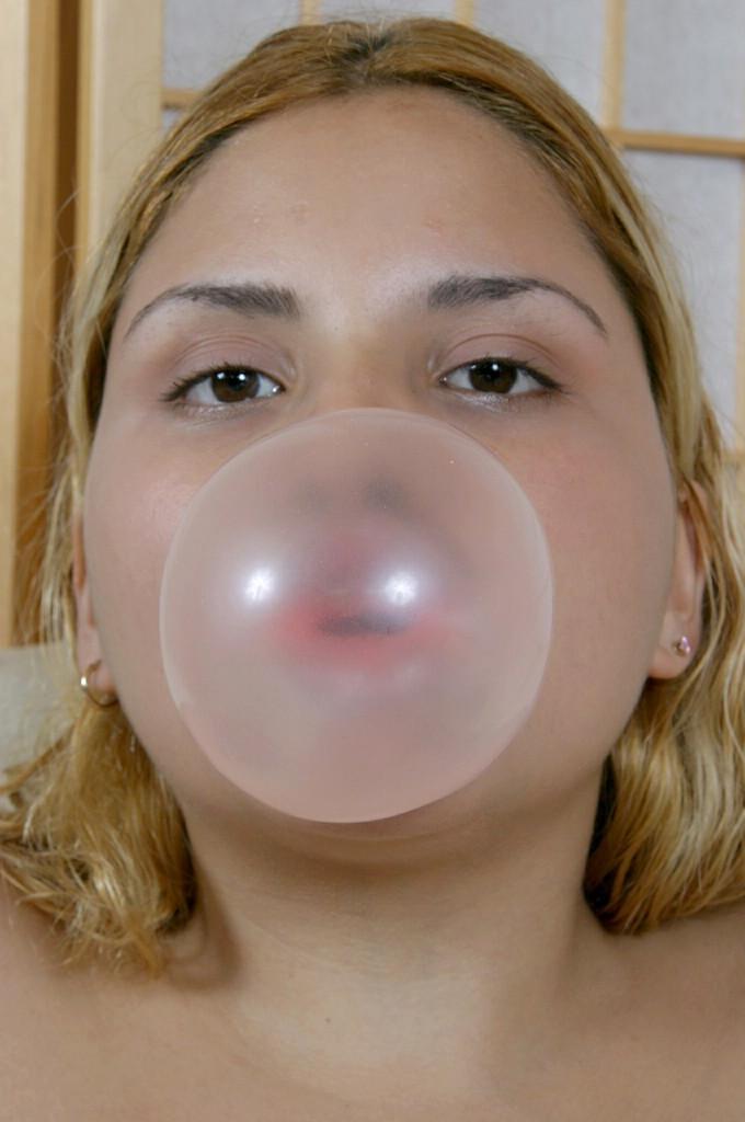 16P Bubble blowing bimbo plays with her naked body