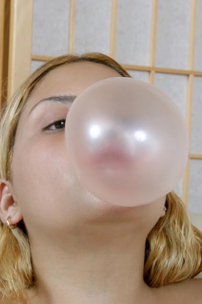 16P Bubble blowing bimbo plays with her naked body