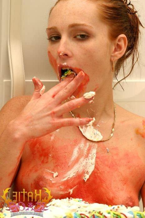 16P Cute Redhead Messing With Iced Cake and Spilling Milk