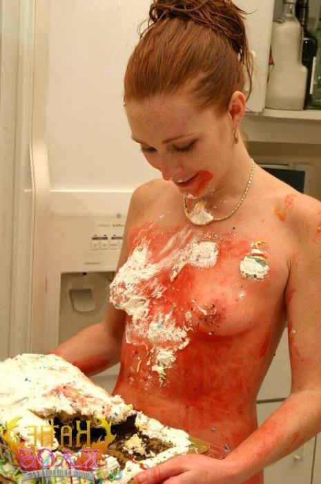 16P Cute Redhead Messing With Iced Cake and Spilling Milk