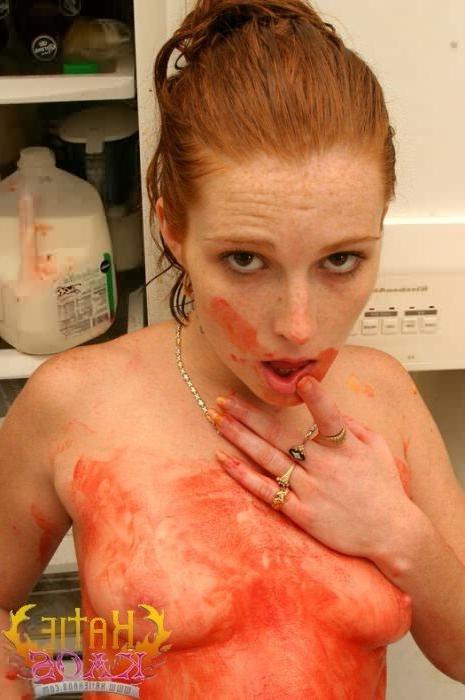 16P Cute Redhead Messing With Iced Cake and Spilling Milk