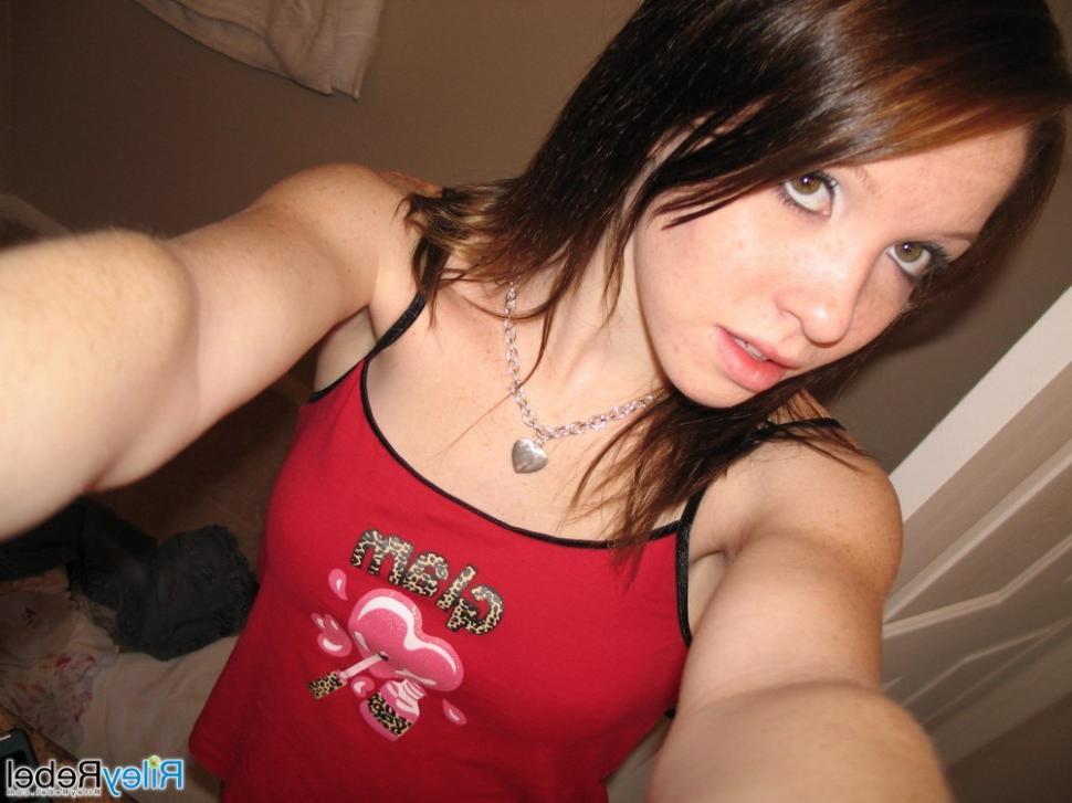 16P Skinny freckled teen girl self shots in bathroom