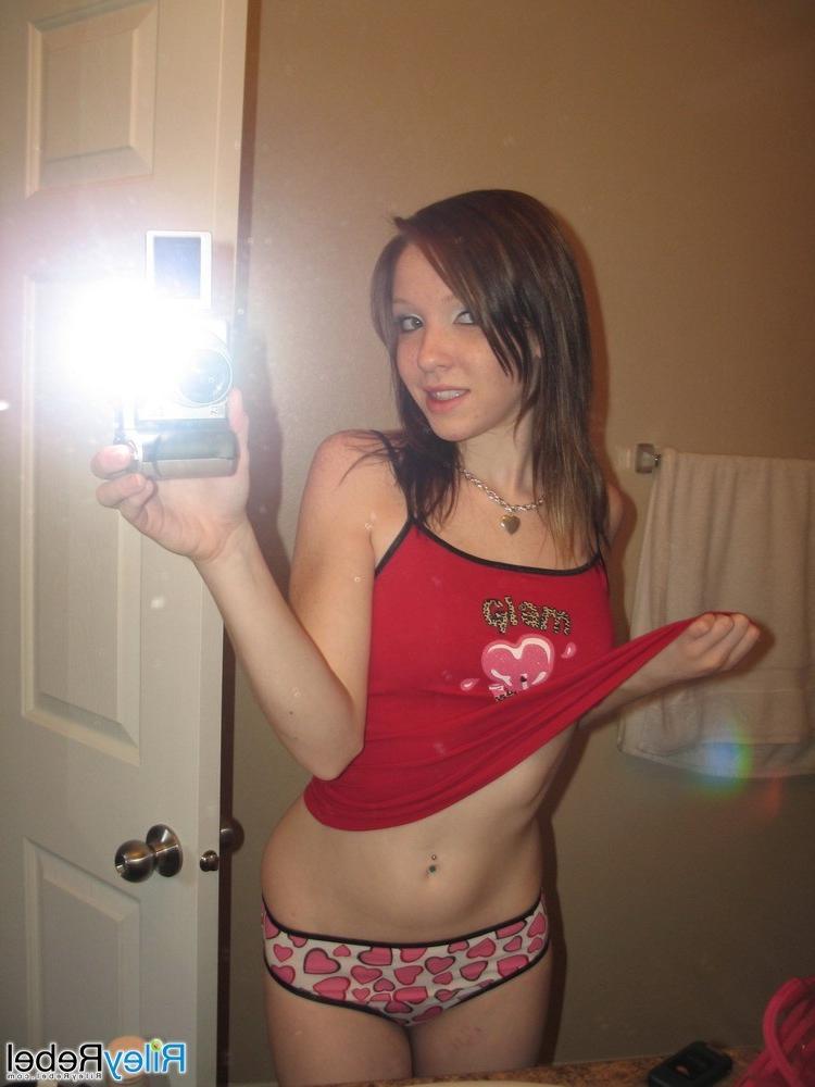 16P Skinny freckled teen girl self shots in bathroom