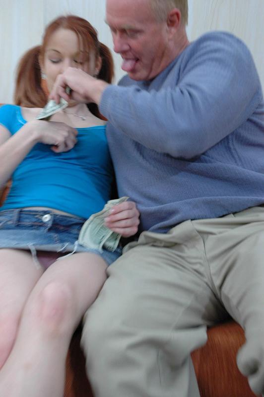 16P Petite teen redhead MMF threesome sex with two older men