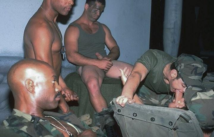 20P Huge crowd of muscle military hunks enjoy interracial oral orgy