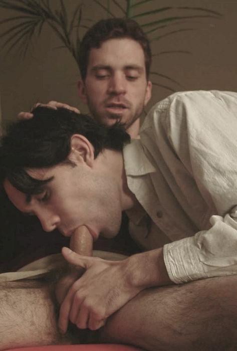 20P Dark haired amateur dudes having oral and anal fun on red sofa