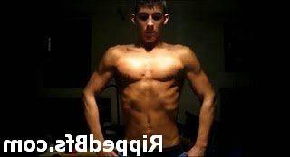 10P Hunk dude with big muscles is in the bathroom cleaning up
