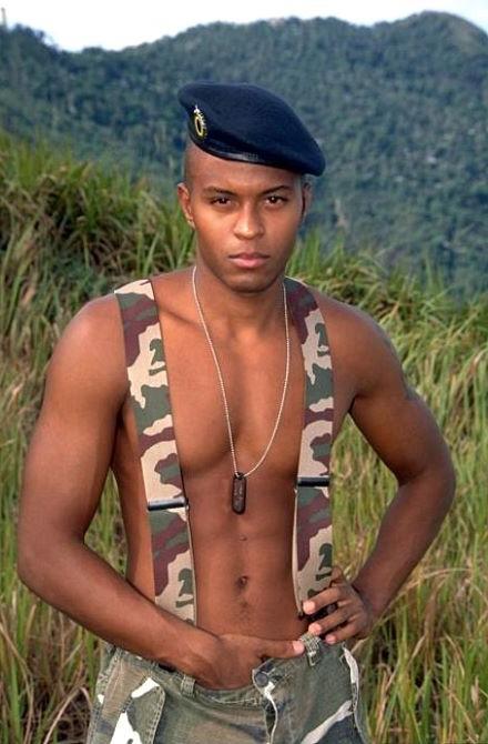 20P Latino military muscle fellow showing his huge cock outdoors