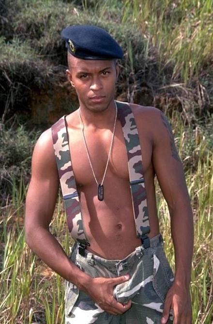 20P Latino military muscle fellow showing his huge cock outdoors