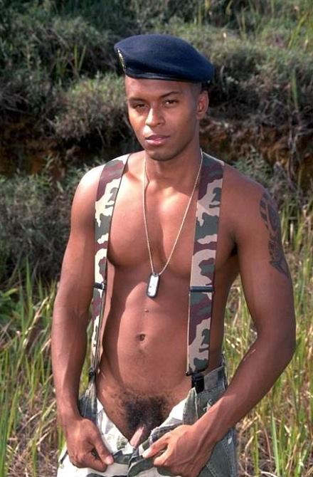 20P Latino military muscle fellow showing his huge cock outdoors