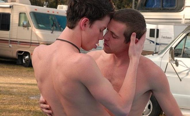 20P Fair and dark haired twinks enjoy each others cock on a picnic