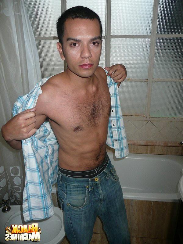 16P Cute Latin boy in curly wig gets fucked by three hung black studs and takes a mo