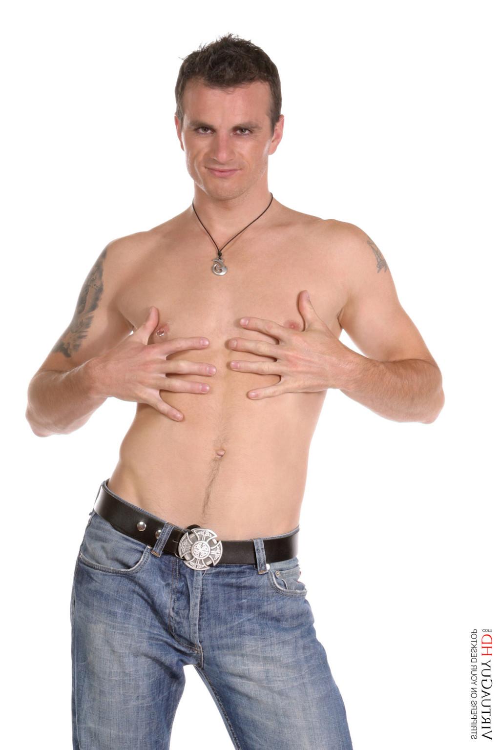 15P Black haired guy takes out his dick from the blue jeans