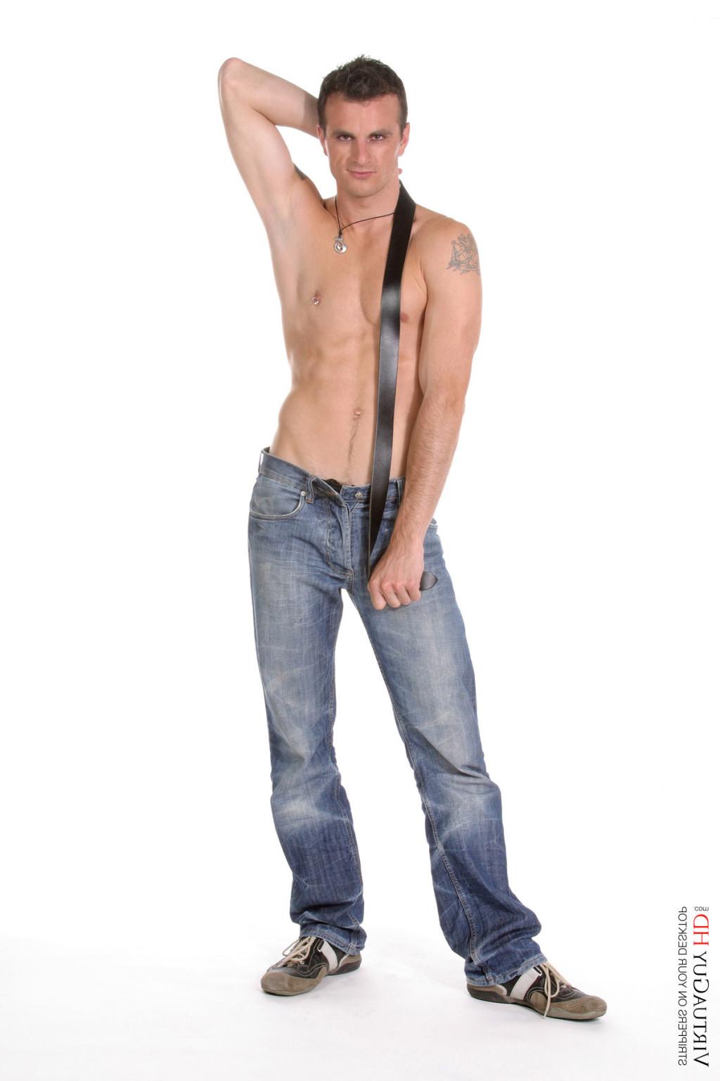 15P Black haired guy takes out his dick from the blue jeans