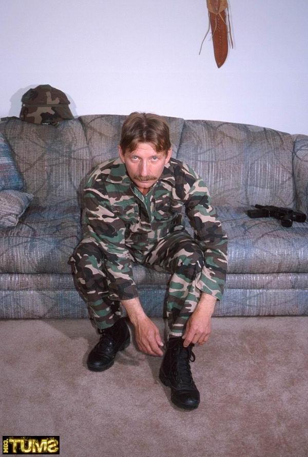 16P Older horny gay guy in army uniform gets undressed
