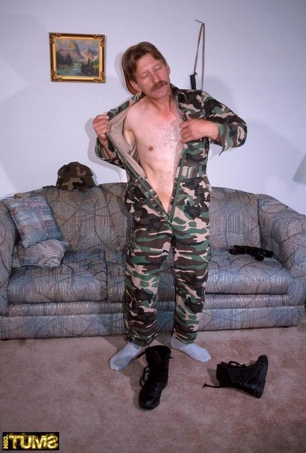 16P Older horny gay guy in army uniform gets undressed