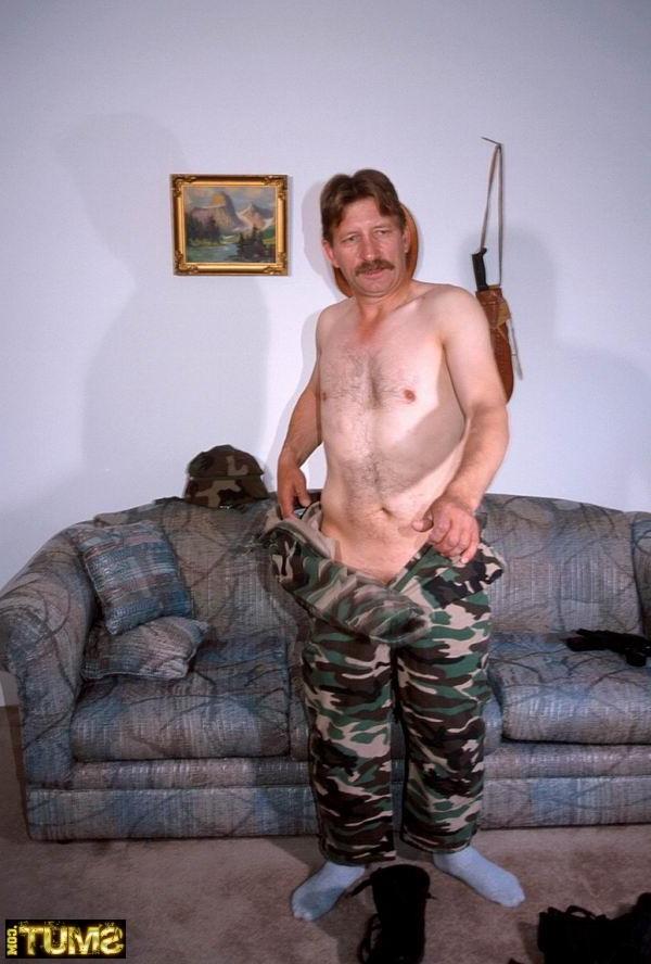 16P Older horny gay guy in army uniform gets undressed