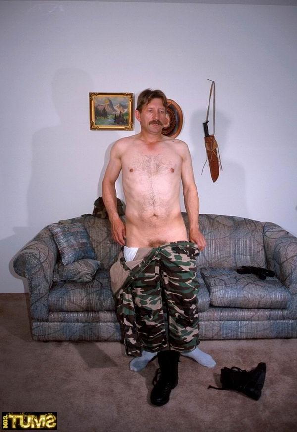16P Older horny gay guy in army uniform gets undressed